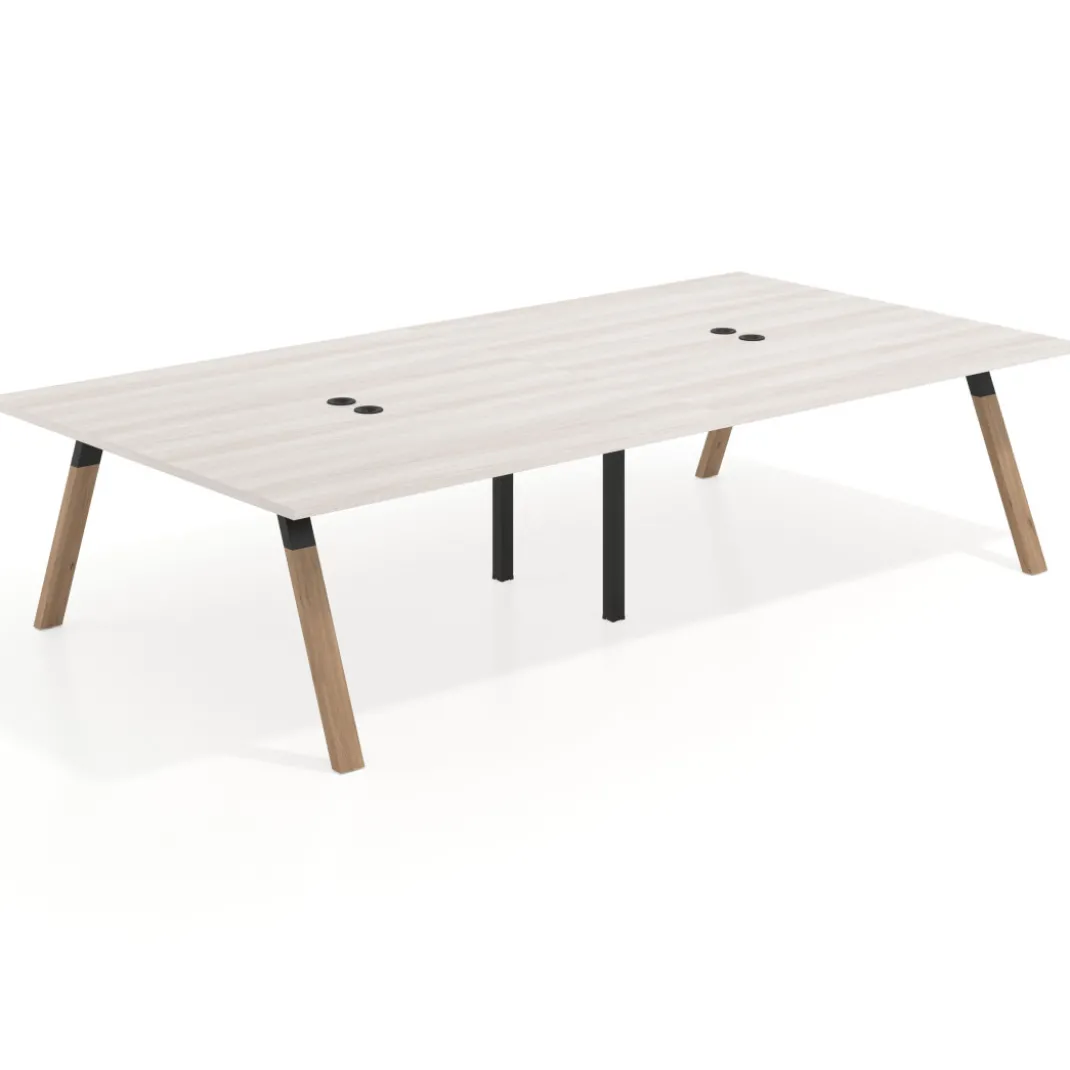 Mesa de oficina coworking doble UvePro fondo 166, cantos rectos, estructura negra/madera