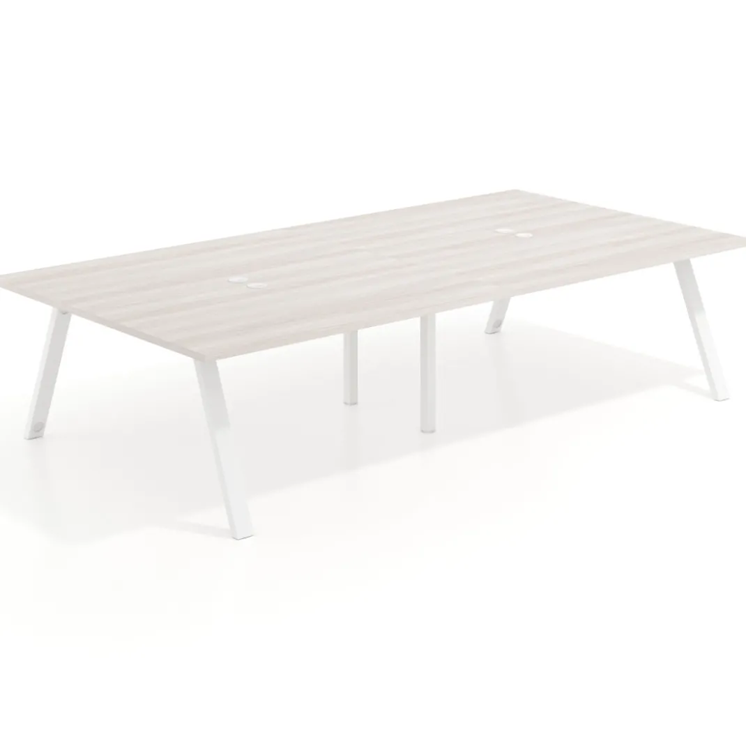 Mesa de oficina coworking doble UvePro fondo 166, cantos rectos, estructura blanca
