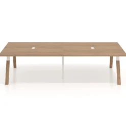 Mesa de oficina coworking doble UvePro fondo 166, cantos rectos, estructura blanca/madera