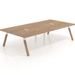 Mesa de oficina coworking doble UvePro fondo 166, cantos rectos, estructura blanca/madera