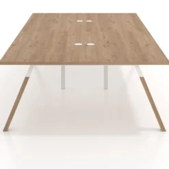 Mesa de oficina coworking doble UvePro fondo 166, cantos rectos, estructura blanca/madera