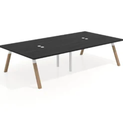 Mesa de oficina coworking doble UvePro fondo 166, cantos rectos, estructura blanca/madera