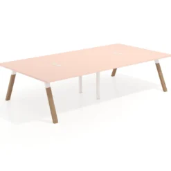 Mesa de oficina coworking doble UvePro fondo 166, cantos rectos, estructura blanca/madera
