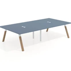 Mesa de oficina coworking doble UvePro fondo 166, cantos rectos, estructura blanca/madera