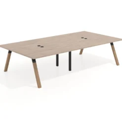 Mesa de oficina coworking doble UvePro fondo 166, cantos rectos, estructura negra/madera