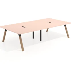 Mesa de oficina coworking doble UvePro fondo 166, cantos rectos, estructura negra/madera