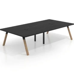Mesa de oficina coworking doble UvePro fondo 166, cantos rectos, estructura negra/madera