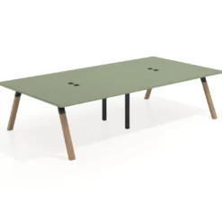 Mesa de oficina coworking doble UvePro fondo 166, cantos rectos, estructura negra/madera
