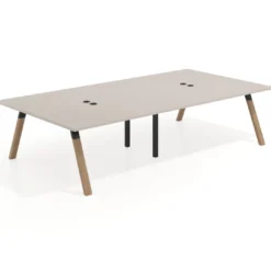 Mesa de oficina coworking doble UvePro fondo 166, cantos rectos, estructura negra/madera