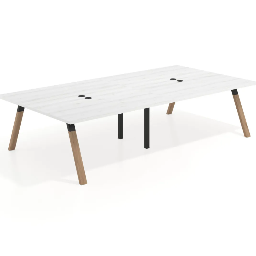 Mesa de oficina coworking doble UvePro fondo 166, cantos rectos, estructura negra/madera