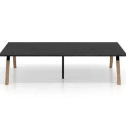 Mesa de oficina coworking doble UvePro fondo 166, cantos rectos, estructura negra/madera