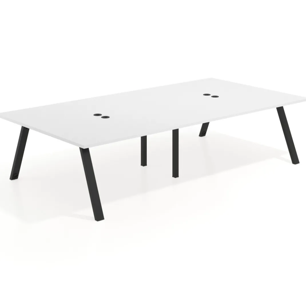Mesa de oficina coworking doble UvePro fondo 166, cantos rectos, estructura negra