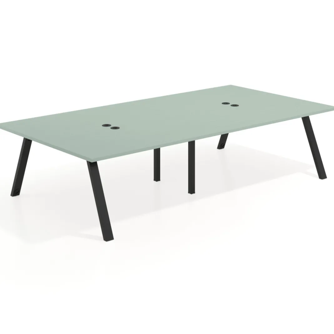 Mesa de oficina coworking doble UvePro fondo 166, cantos rectos, estructura negra