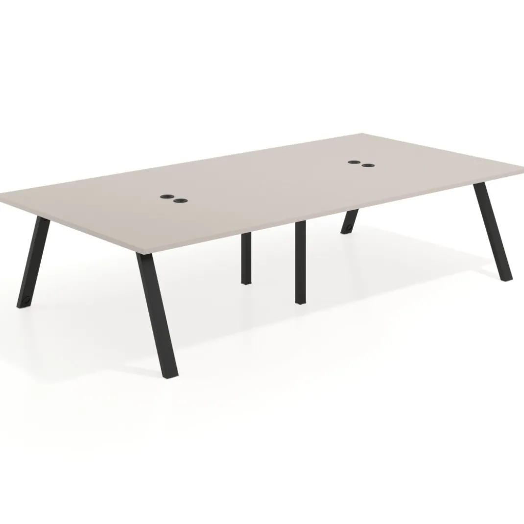 Mesa de oficina coworking doble UvePro fondo 166, cantos rectos, estructura negra