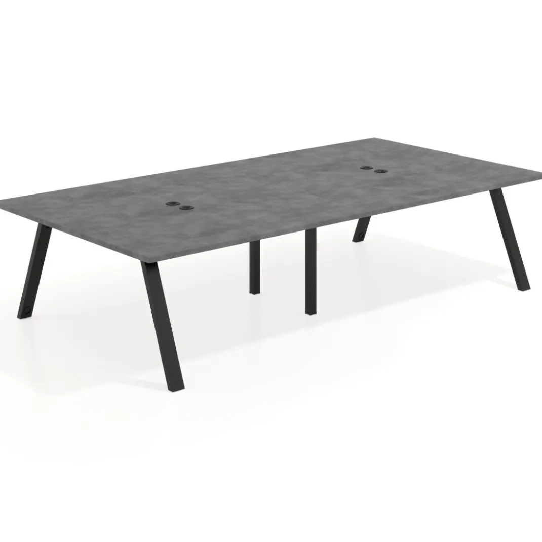 Mesa de oficina coworking doble UvePro fondo 166, cantos rectos, estructura negra