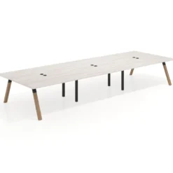 Mesa de oficina coworking triple UvePro fondo 166, cantos rectos, estructura negra/madera