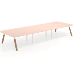 Mesa de oficina coworking triple UvePro fondo 166, cantos rectos, estructura blanca/madera