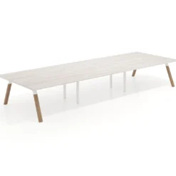 Mesa de oficina coworking triple UvePro fondo 166, cantos rectos, estructura blanca/madera