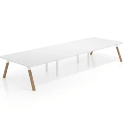 Mesa de oficina coworking triple UvePro fondo 166, cantos rectos, estructura blanca/madera