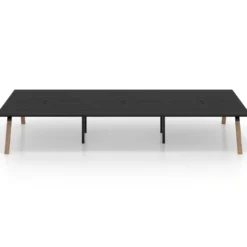 Mesa de oficina coworking triple UvePro fondo 166, cantos rectos, estructura negra/madera