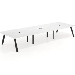 Mesa de oficina coworking triple UvePro fondo 166, cantos rectos, estructura negra
