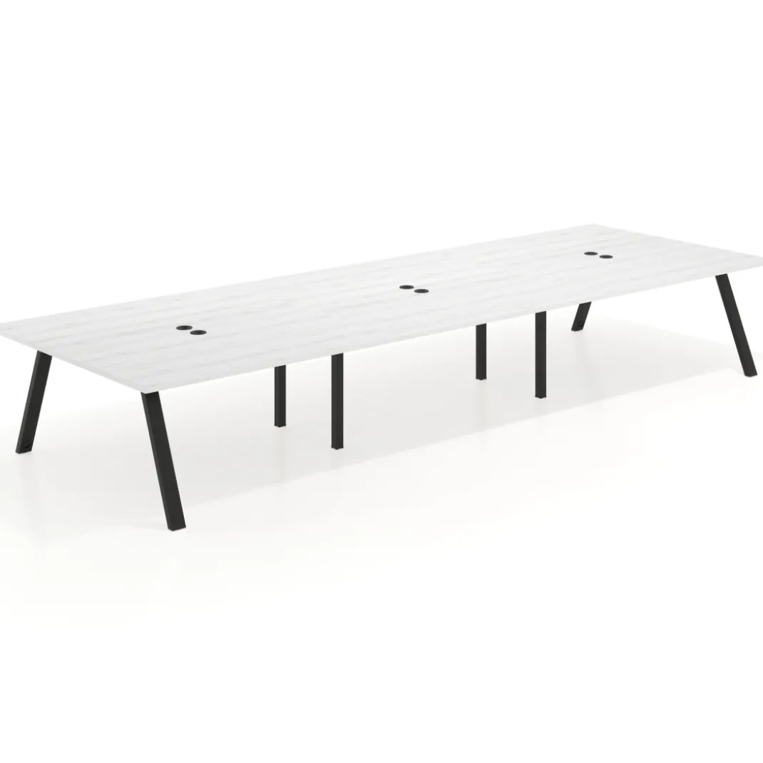 Mesa de oficina coworking triple UvePro fondo 166, cantos rectos, estructura negra