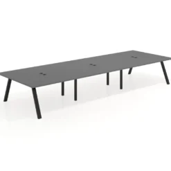 Mesa de oficina coworking triple UvePro fondo 166, cantos rectos, estructura negra