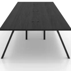 Mesa de oficina coworking triple UvePro fondo 166, cantos rectos, estructura negra