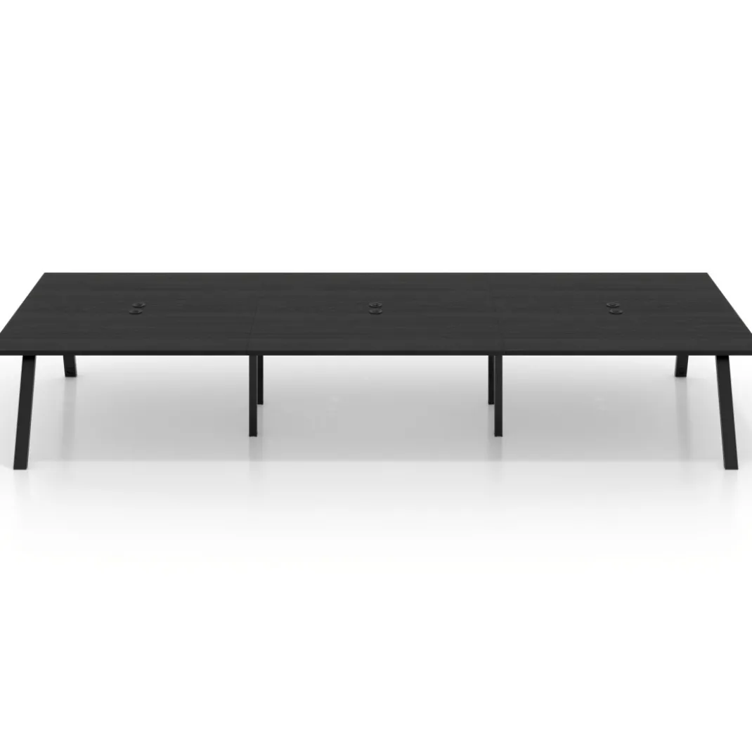 Mesa de oficina coworking triple UvePro fondo 166, cantos rectos, estructura negra