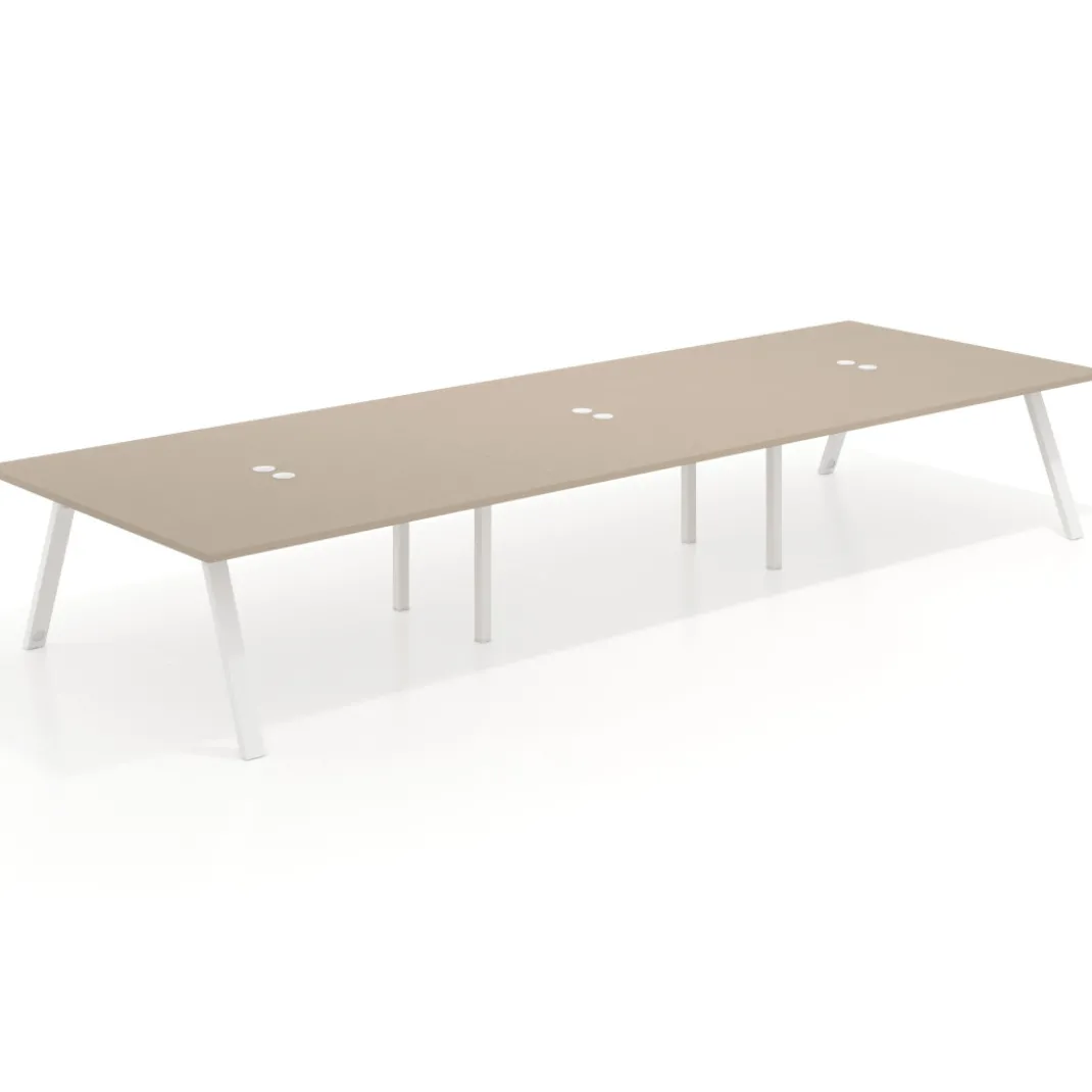 Mesa de oficina coworking triple UvePro fondo 166, cantos rectos, estructura blanca