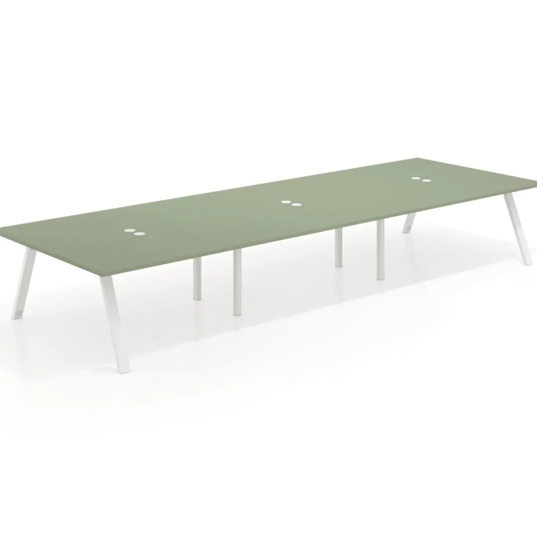 Mesa de oficina coworking triple UvePro fondo 166, cantos rectos, estructura blanca
