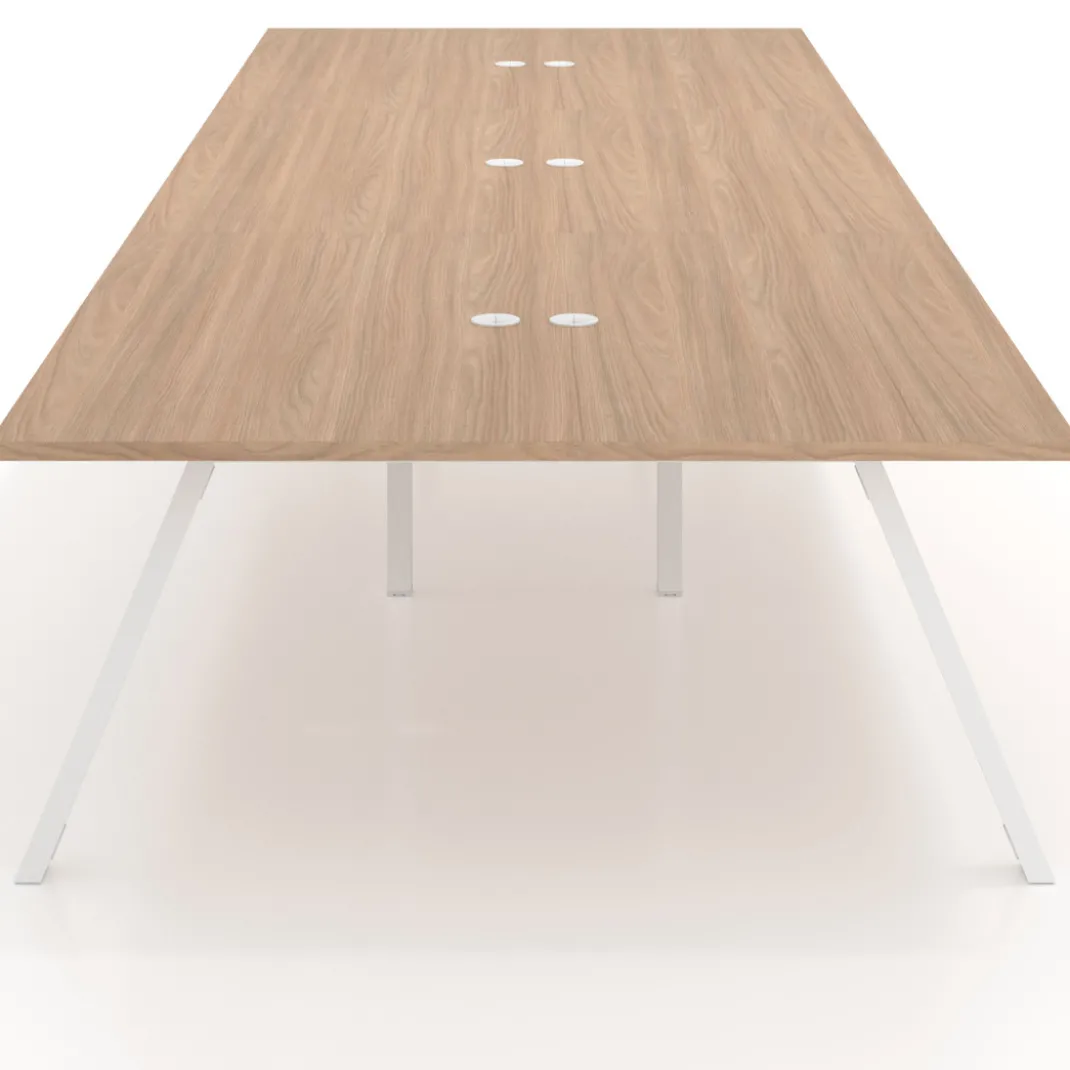 Mesa de oficina coworking triple UvePro fondo 166, cantos rectos, estructura blanca