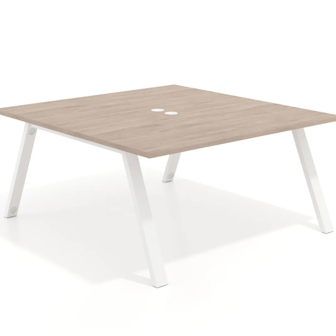 Mesa de oficina doble UvePro fondo 166, cantos rectos, estructura blanca