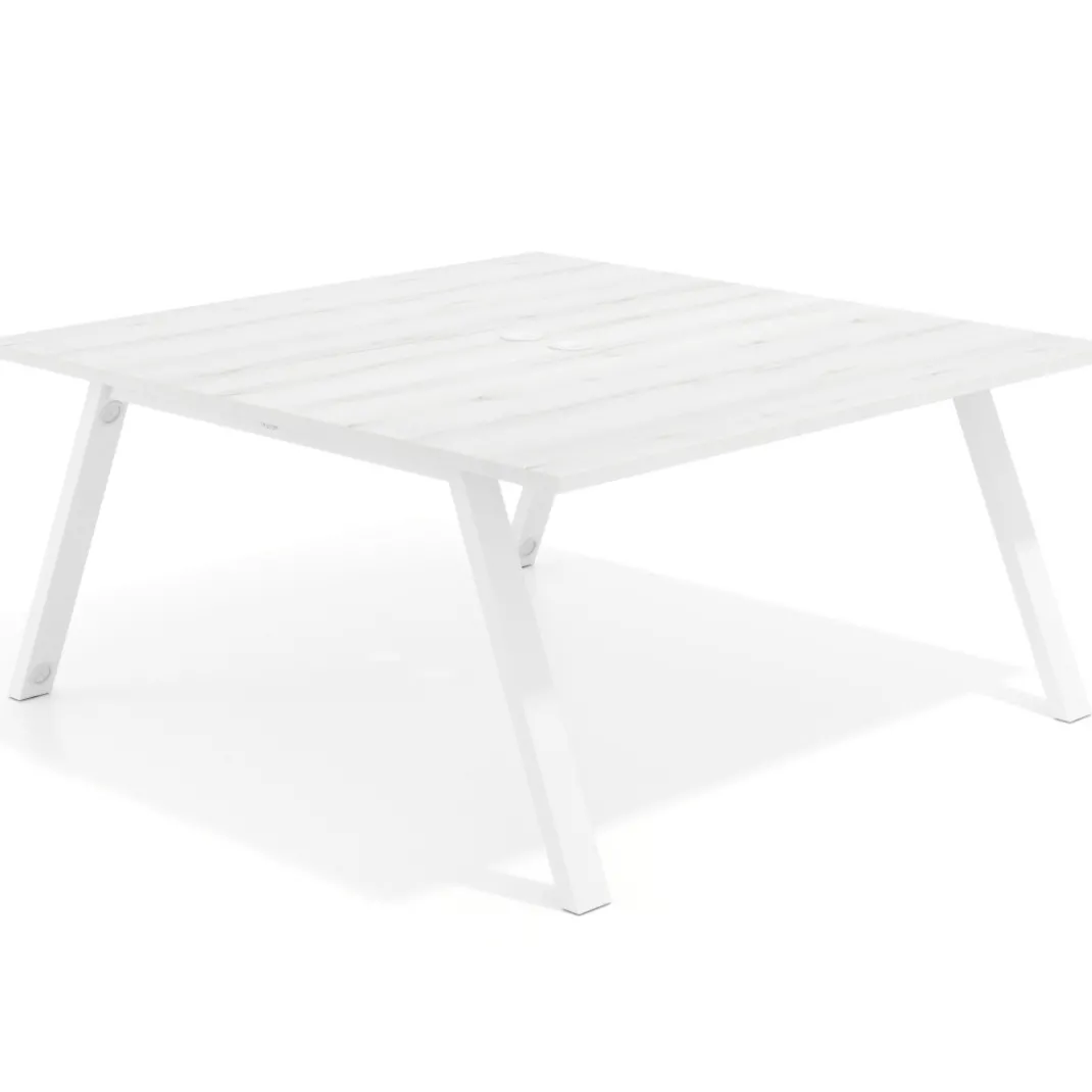 Mesa de oficina doble UvePro fondo 166, cantos rectos, estructura blanca