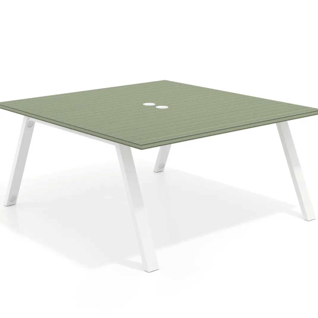 Mesa de oficina doble UvePro fondo 166, cantos rectos, estructura blanca