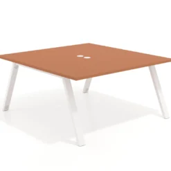Mesa de oficina doble UvePro fondo 166, cantos rectos, estructura blanca
