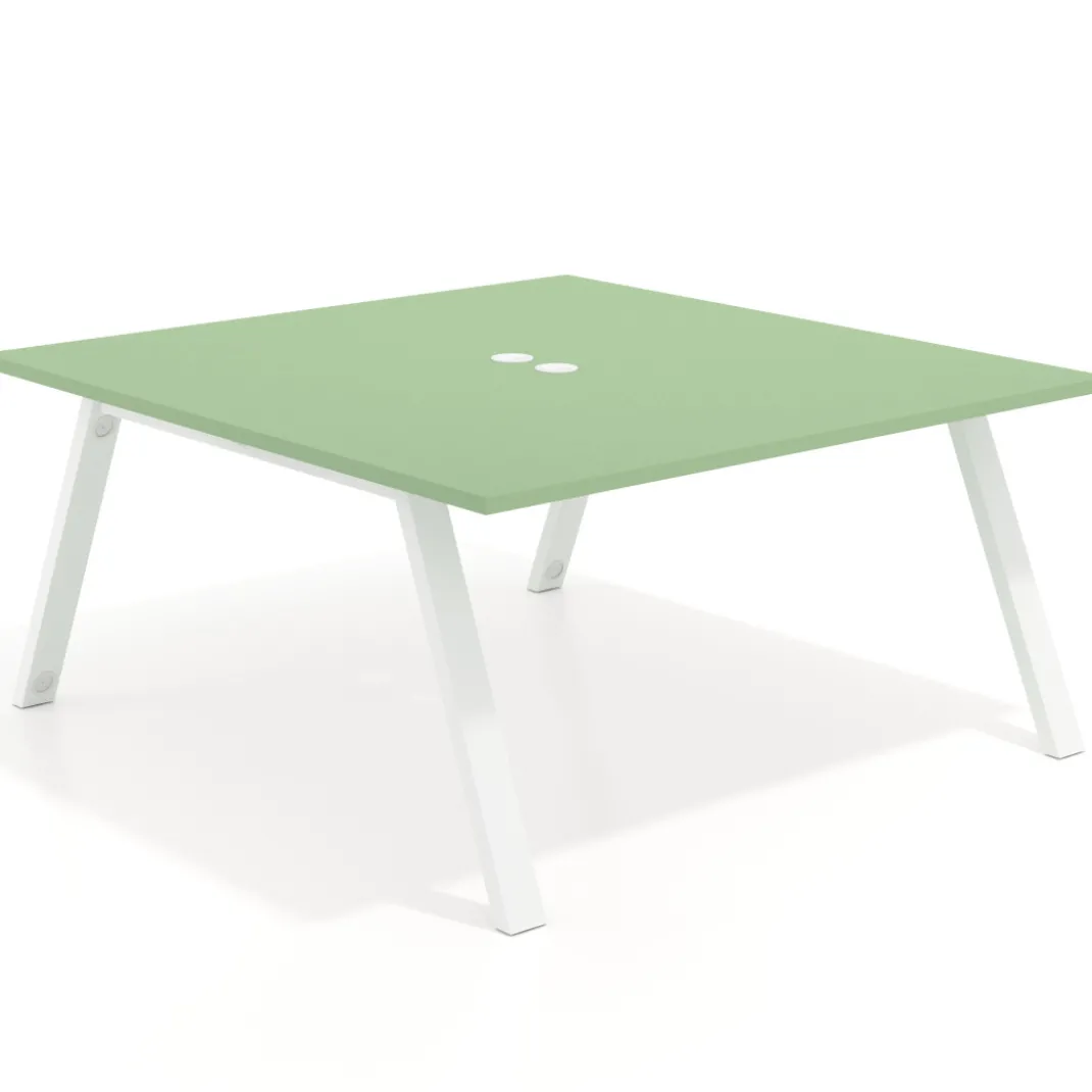 Mesa de oficina doble UvePro fondo 166, cantos rectos, estructura blanca