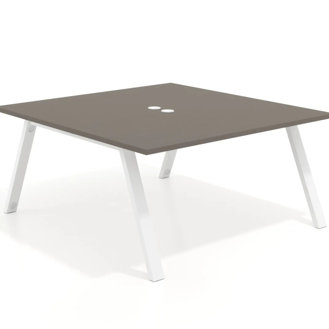 Mesa de oficina doble UvePro fondo 166, cantos rectos, estructura blanca