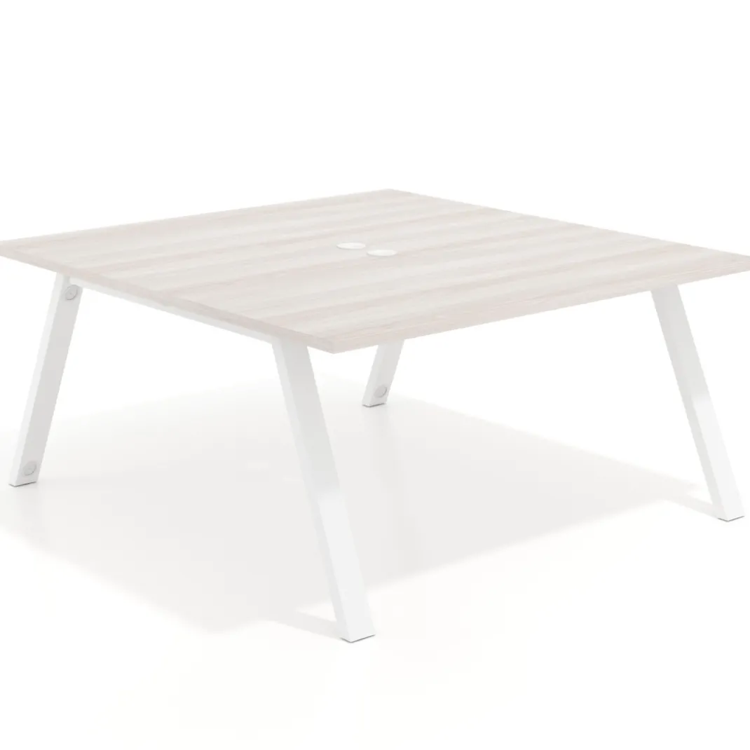 Mesa de oficina doble UvePro fondo 166, cantos rectos, estructura blanca