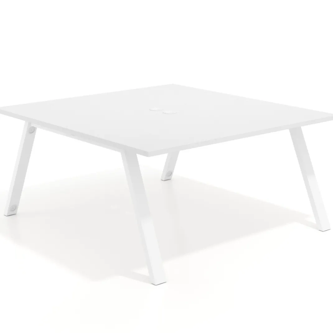 Mesa de oficina doble UvePro fondo 166, cantos rectos, estructura blanca