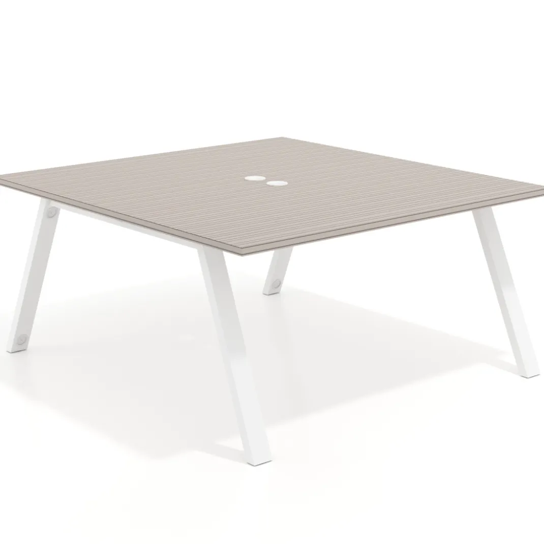 Mesa de oficina doble UvePro fondo 166, cantos rectos, estructura blanca