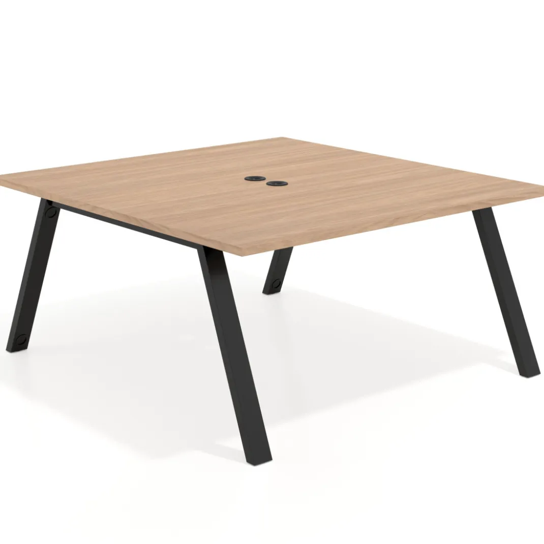 Mesa de oficina doble UvePro fondo 166, cantos rectos, estructura negra