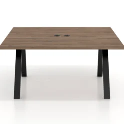 Mesa de oficina doble UvePro fondo 142, cantos rectos, estructura negra