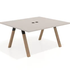 Mesa de oficina doble UvePro fondo 142, cantos rectos, estructura negra/madera