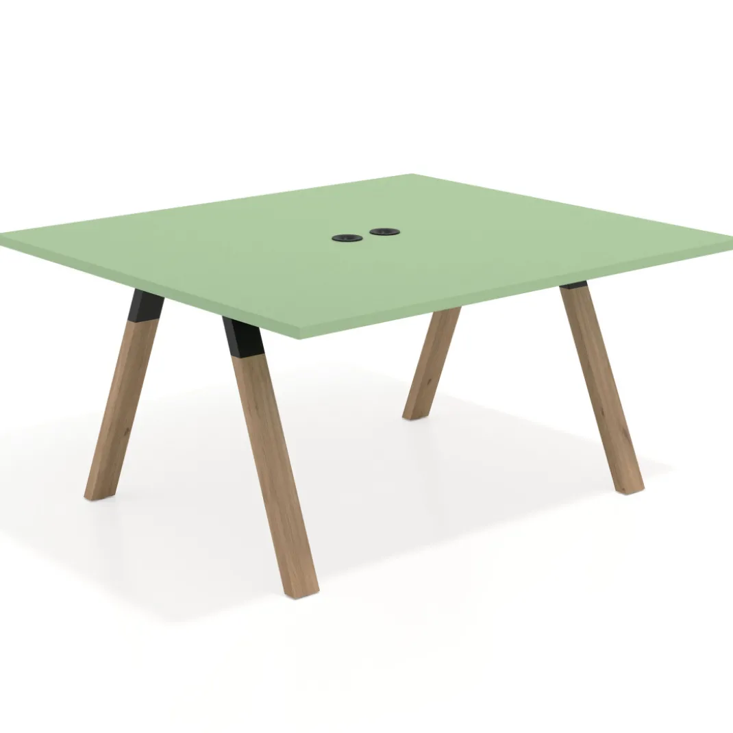 Mesa de oficina doble UvePro fondo 142, cantos rectos, estructura negra/madera