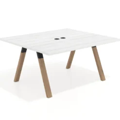Mesa de oficina doble UvePro fondo 142, cantos rectos, estructura negra/madera