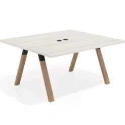 Mesa de oficina doble UvePro fondo 142, cantos rectos, estructura negra/madera