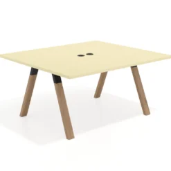 Mesa de oficina doble UvePro fondo 142, cantos rectos, estructura negra/madera