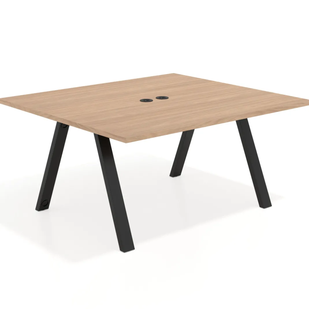 Mesa de oficina doble UvePro fondo 142, cantos rectos, estructura negra