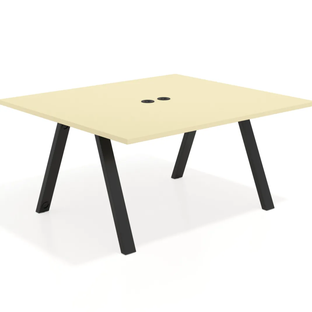 Mesa de oficina doble UvePro fondo 142, cantos rectos, estructura negra